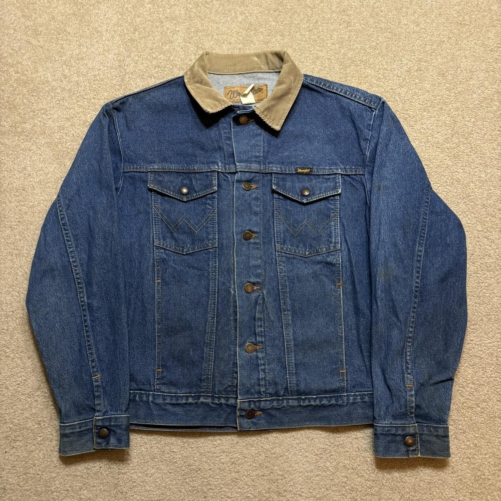 Vtg 80s Wrangler Denim Jacket Mens Large Blue M-159 Western Trucker Corduroy USA